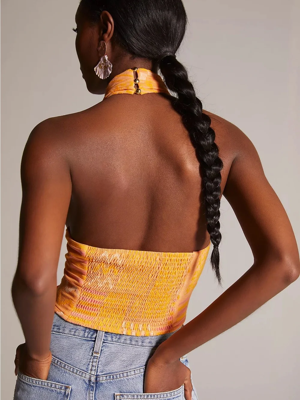 Anthropologie Eva Franco Orange Aztec Halter Wrap Top Crisscross Tie-Waist Top - Picture 4 of 12
